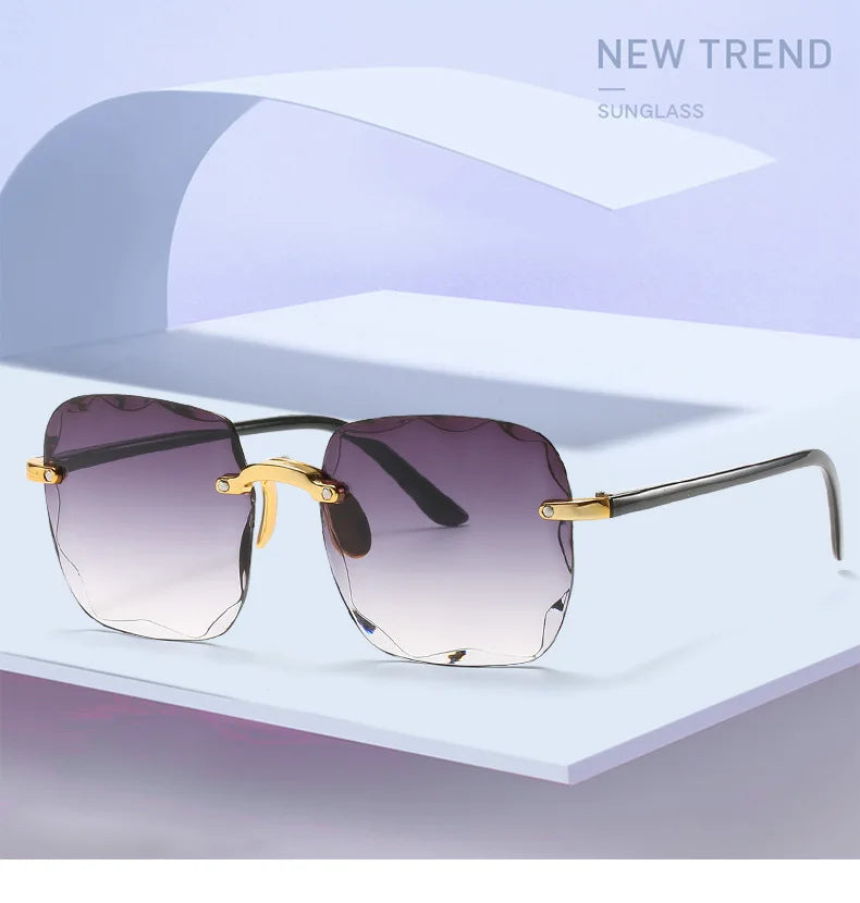 Square Rimless Sunglasses Women Red Plastic UV400