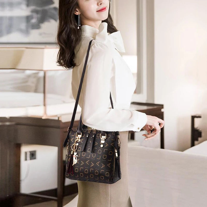 PU Leather Tassel Handbag for Women Large Capacity Tote
