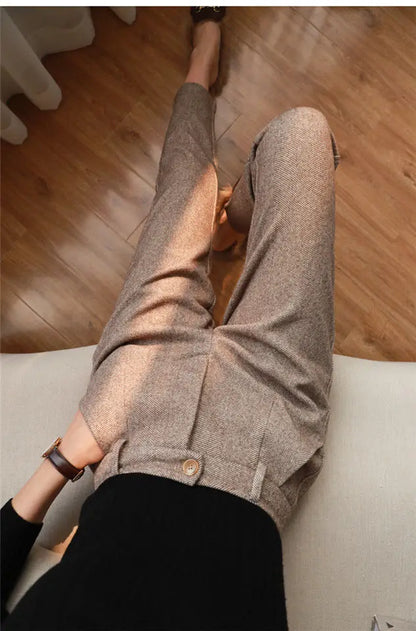 Woolen Harem Pencil Pants High Waisted Casual Trousers