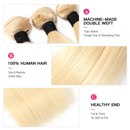 613 Blonde Brazilian Hair Bundles Straight Weave 24-40 Inch
