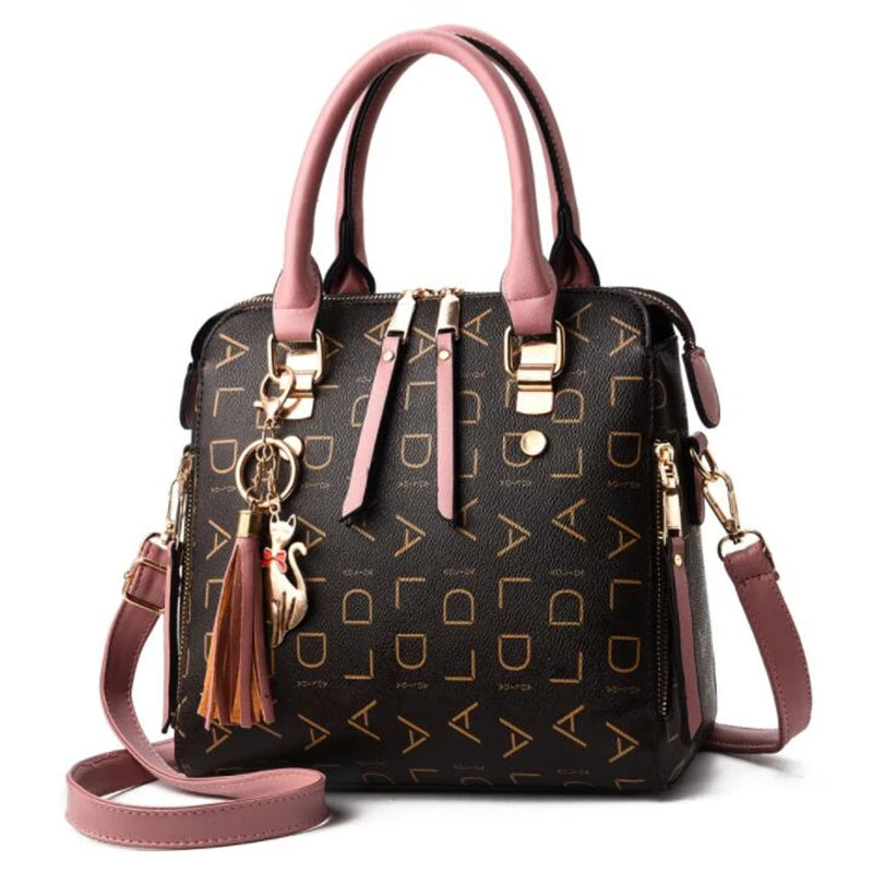 PU Leather Tassel Handbag for Women Large Capacity Tote
