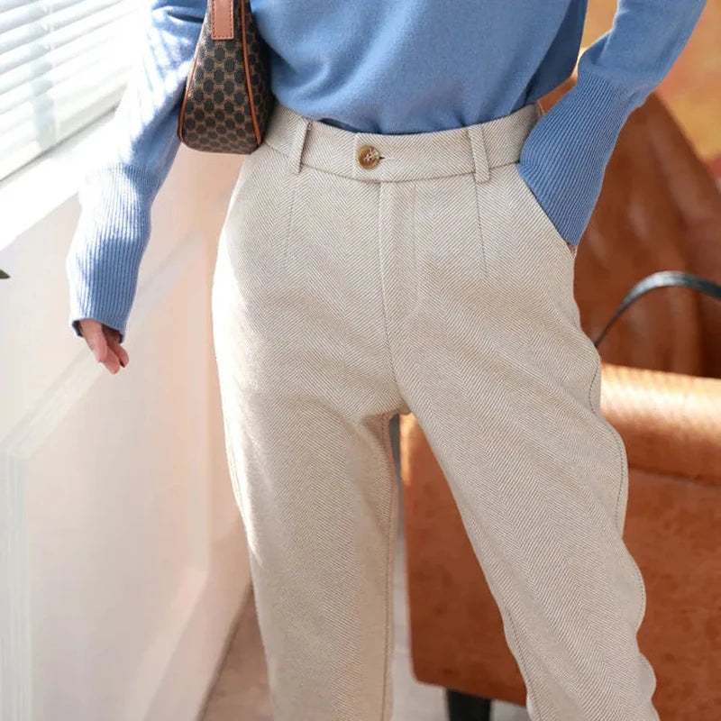 Woolen Harem Pencil Pants High Waisted Casual Trousers