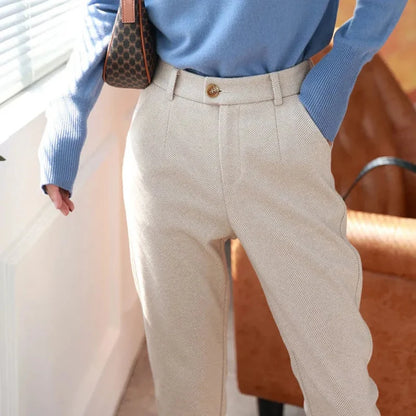 Woolen Harem Pencil Pants High Waisted Casual Trousers