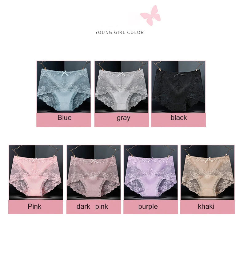 7Pcs Women's Lace Transparent Cotton Briefs Plus Size