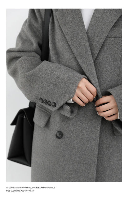 Wool Blend Mid Long Blazer Coat for Women