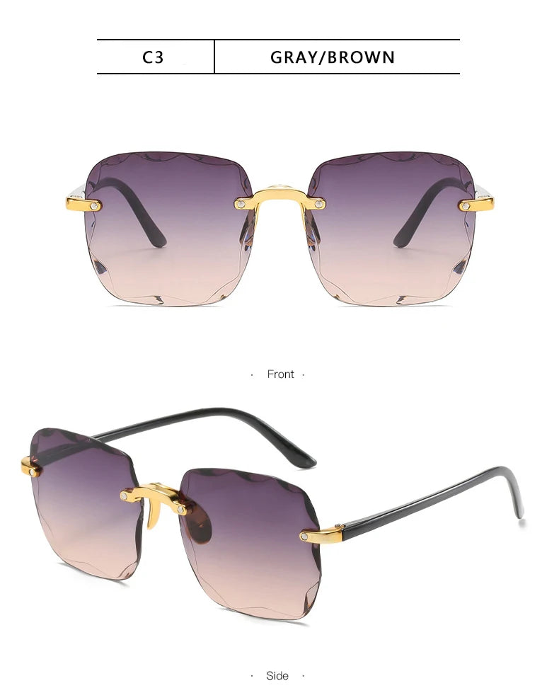 Square Rimless Sunglasses Women Red Plastic UV400