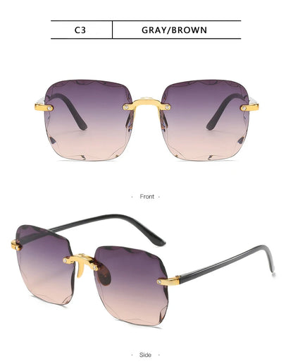Square Rimless Sunglasses Women Red Plastic UV400
