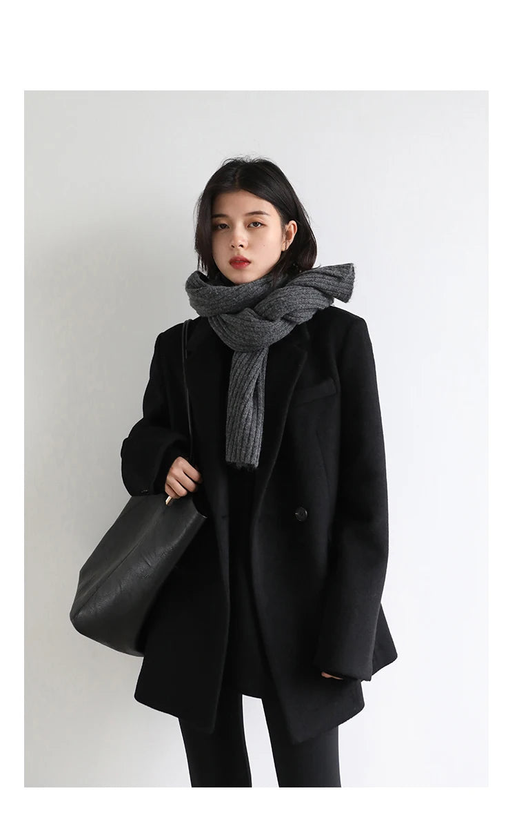 Wool Blend Mid Long Blazer Coat for Women