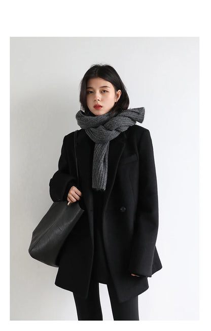 Wool Blend Mid Long Blazer Coat for Women
