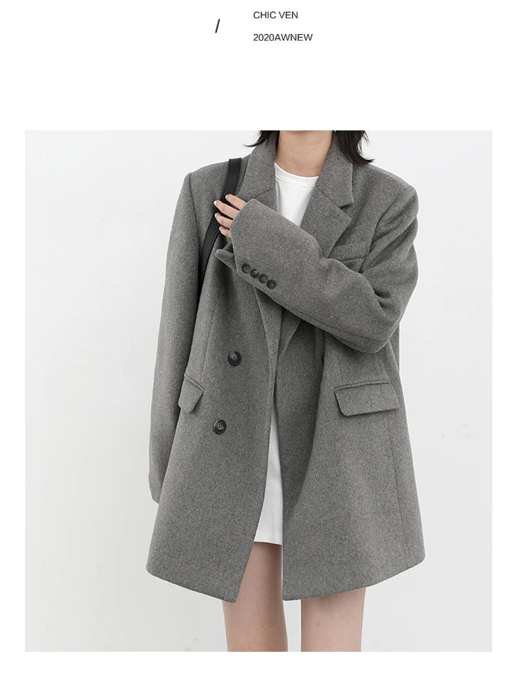 Wool Blend Mid Long Blazer Coat for Women