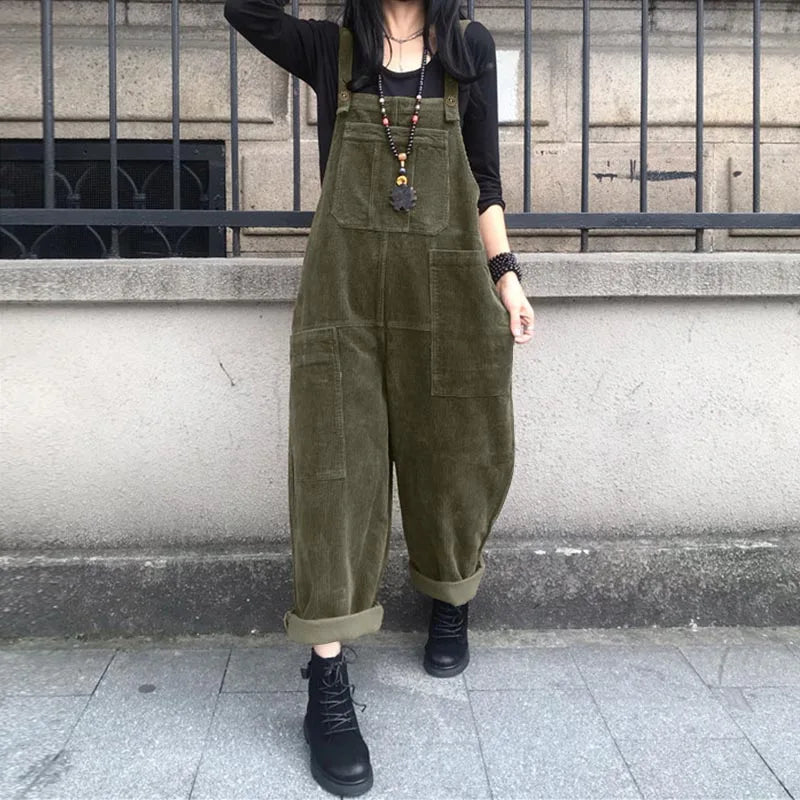 Corduroy Women's Casual Overalls with Pockets