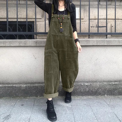 Corduroy Women's Casual Overalls with Pockets