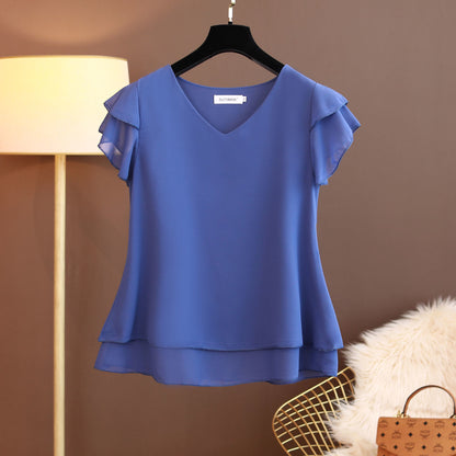 Loose V-Neck Chiffon Blouse for Women