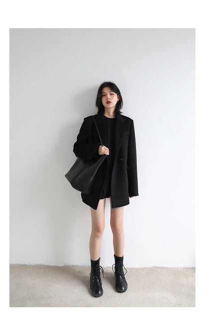 Wool Blend Mid Long Blazer Coat for Women