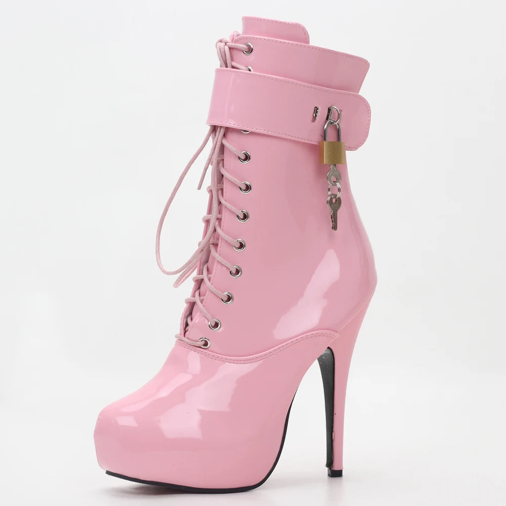 Lace-Up Ankle Boots with 15cm Thin Heel and 4cm Platform