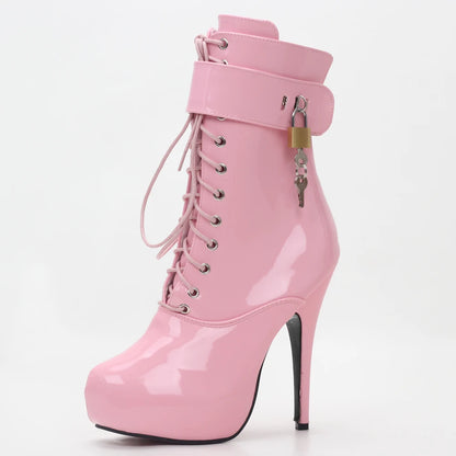 Lace-Up Ankle Boots with 15cm Thin Heel and 4cm Platform