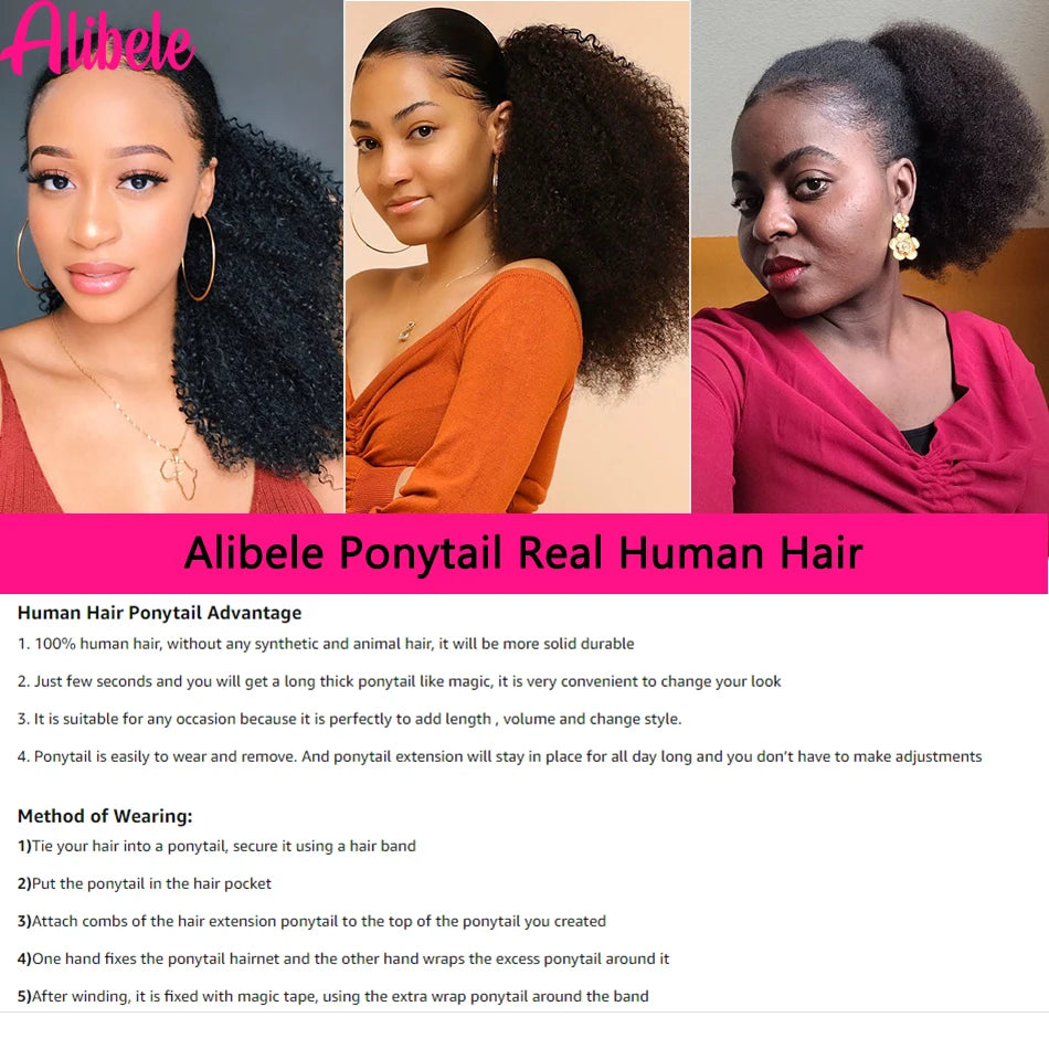 Mongolian Afro Kinky Curly Clip-In Ponytail Extension