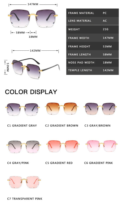 Square Rimless Sunglasses Women Red Plastic UV400