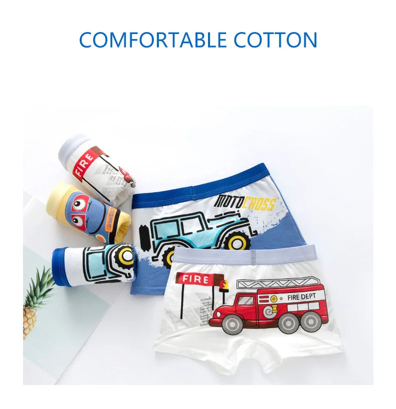 Children's Cotton Underwear Boy Briefs with Cartoon Design