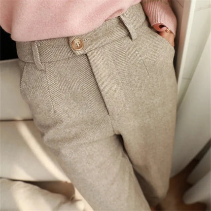 Woolen Harem Pencil Pants High Waisted Casual Trousers