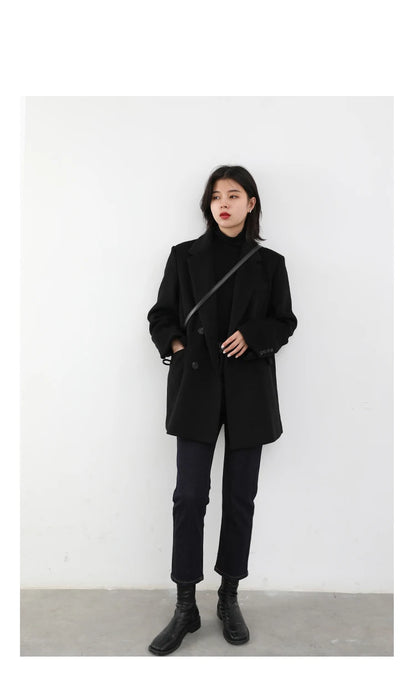 Wool Blend Mid Long Blazer Coat for Women