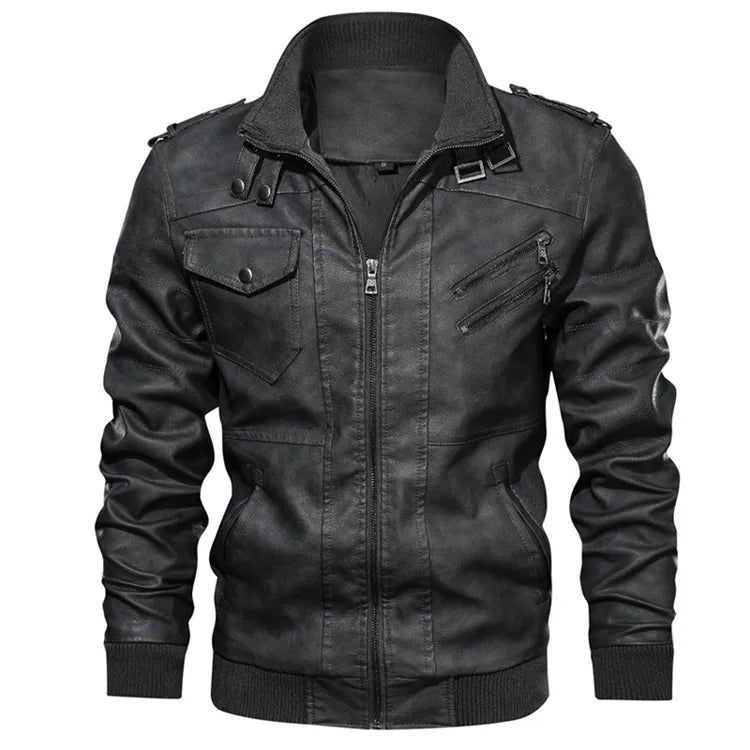 Men's Faux Leather Motorcycle Jacket with Detachable Hood