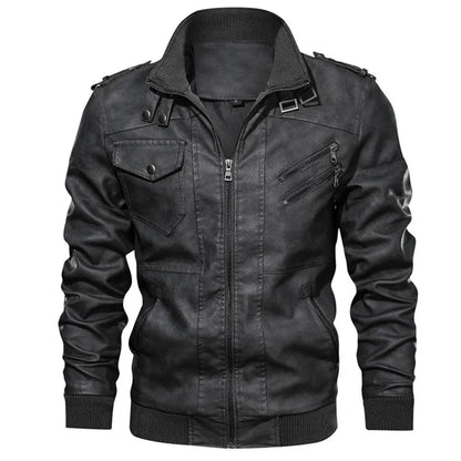 Men's Faux Leather Motorcycle Jacket with Detachable Hood