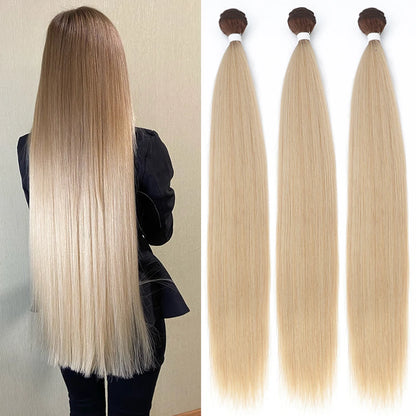 Bone Straight Synthetic Hair Bundles Yaki Weaving