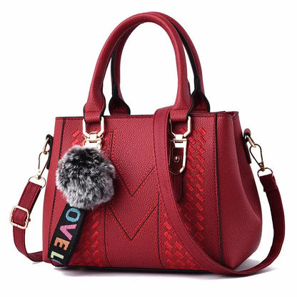 Leather Messenger Bag with Fur Decoration for Women