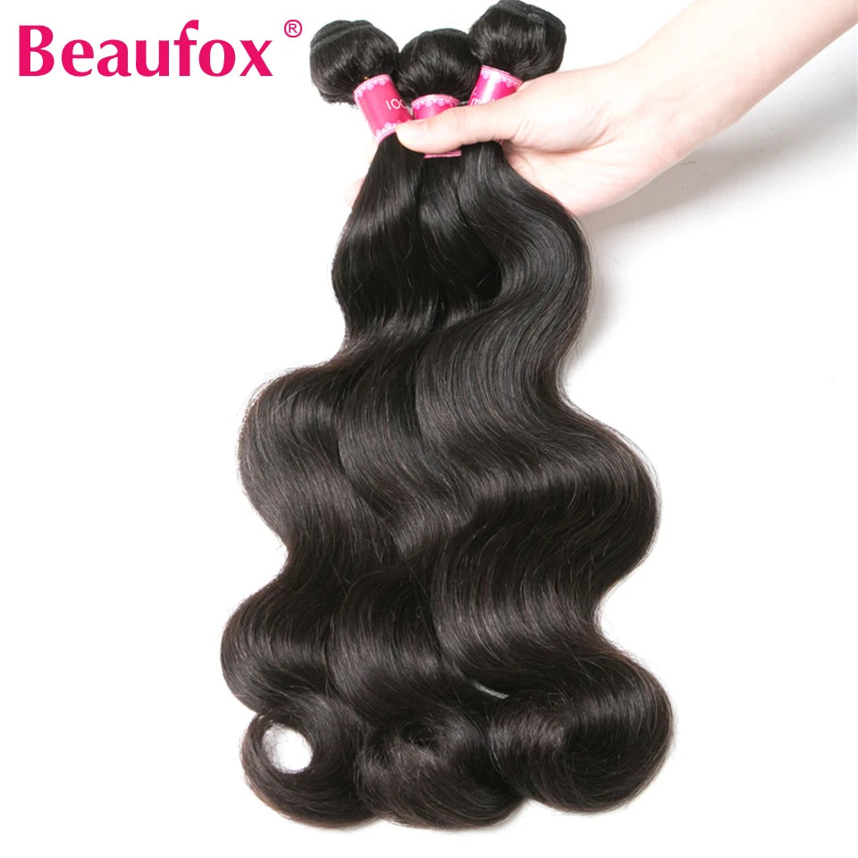 Beaufox Body Wave Brazilian Hair Weave Bundles 8-32 Inch Jet Black
