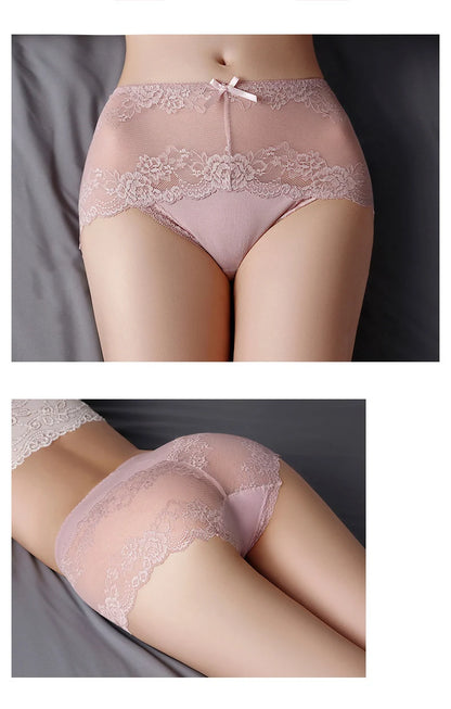7Pcs Women's Lace Transparent Cotton Briefs Plus Size