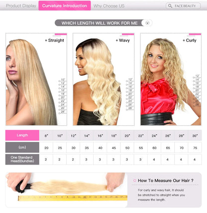 613 Blonde Brazilian Hair Bundles Straight Weave 24-40 Inch