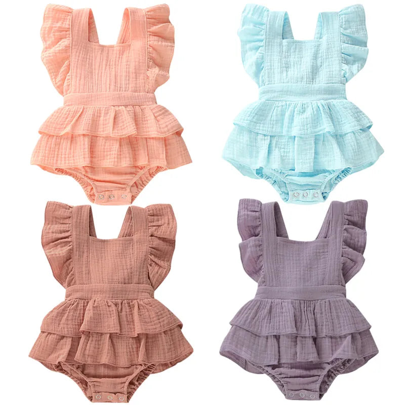 Cotton Ruffle Romper for Baby Girls Summer Outfit