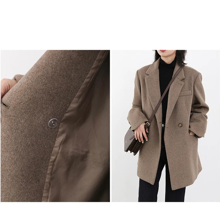 Wool Blend Mid Long Blazer Coat for Women