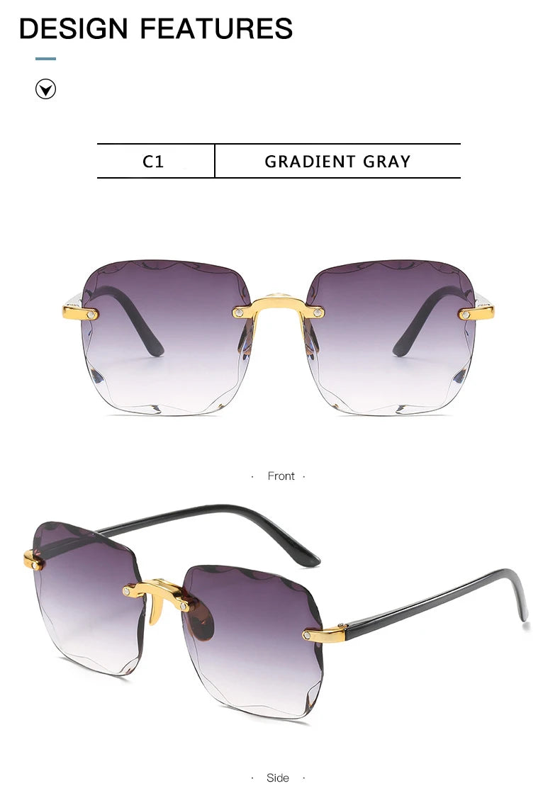 Square Rimless Sunglasses Women Red Plastic UV400