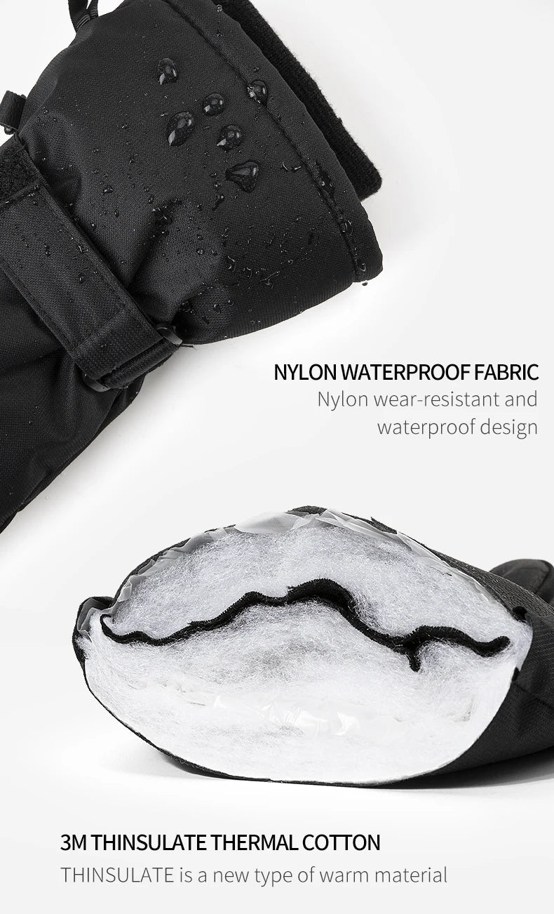 Copozz Waterproof Ultralight Winter Ski Gloves Black White