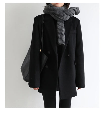 Wool Blend Mid Long Blazer Coat for Women