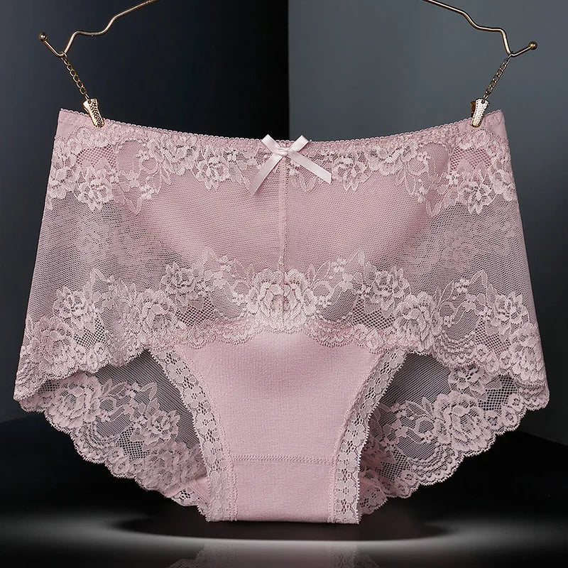 7Pcs Women's Lace Transparent Cotton Briefs Plus Size