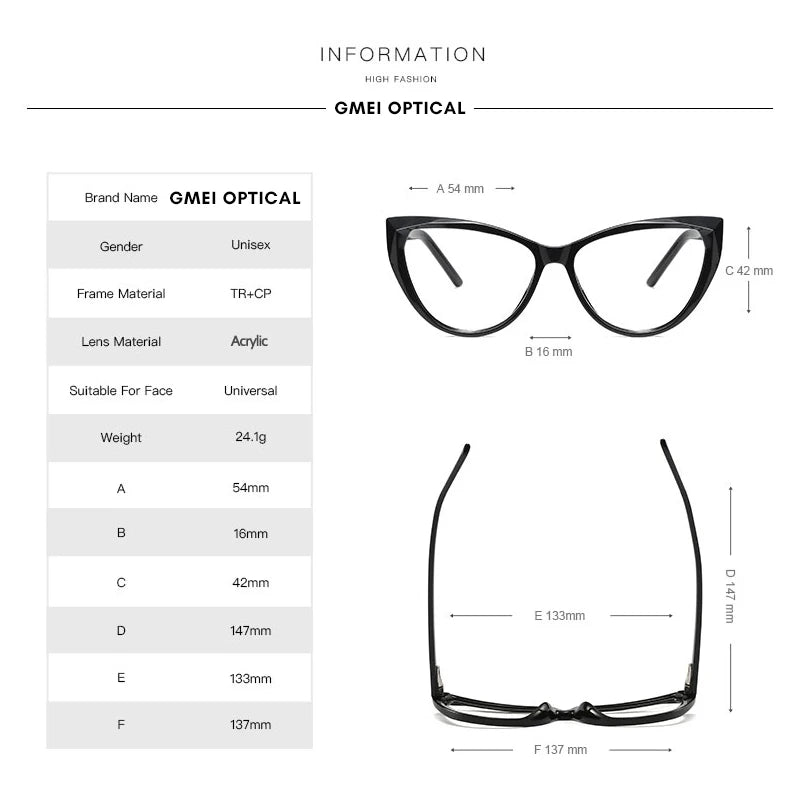 Cat Eye Plastic Glasses Frame for Women