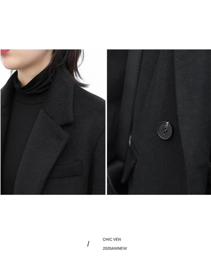 Wool Blend Mid Long Blazer Coat for Women