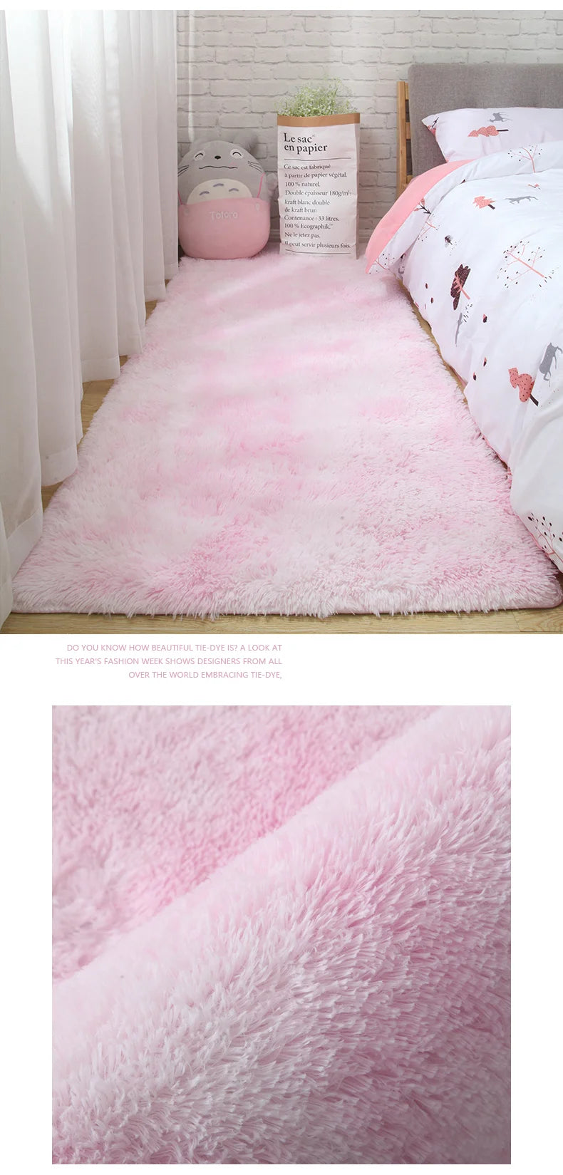 Pink Fluffy Polyester Carpet for Children's Room