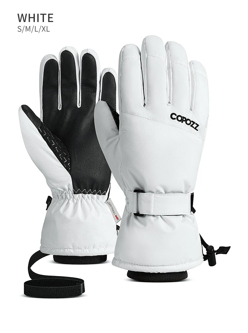 Copozz Waterproof Ultralight Winter Ski Gloves Black White