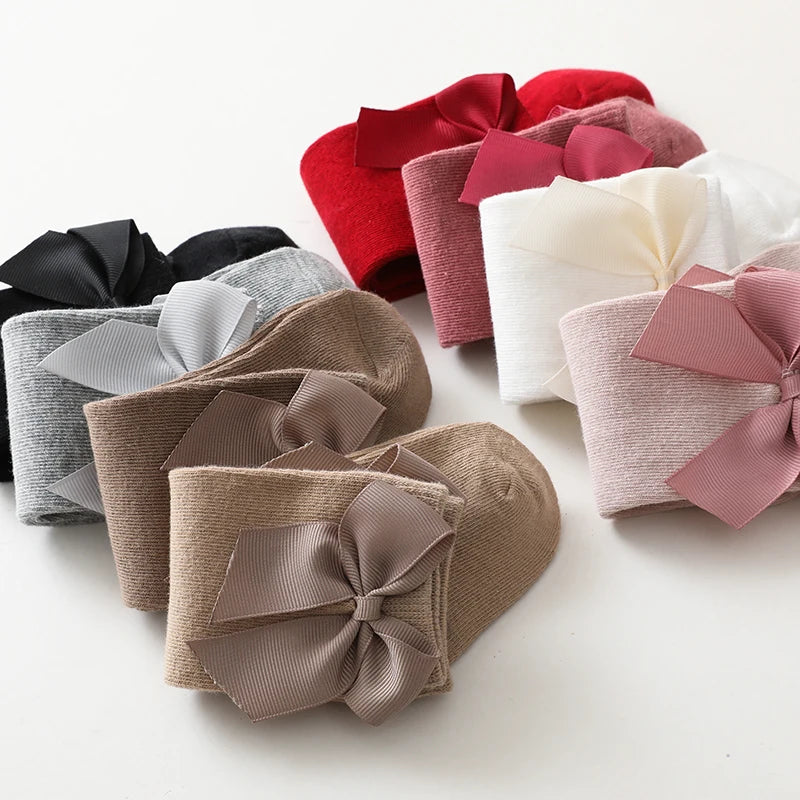 Knee High Cotton Baby Socks with Big Bow