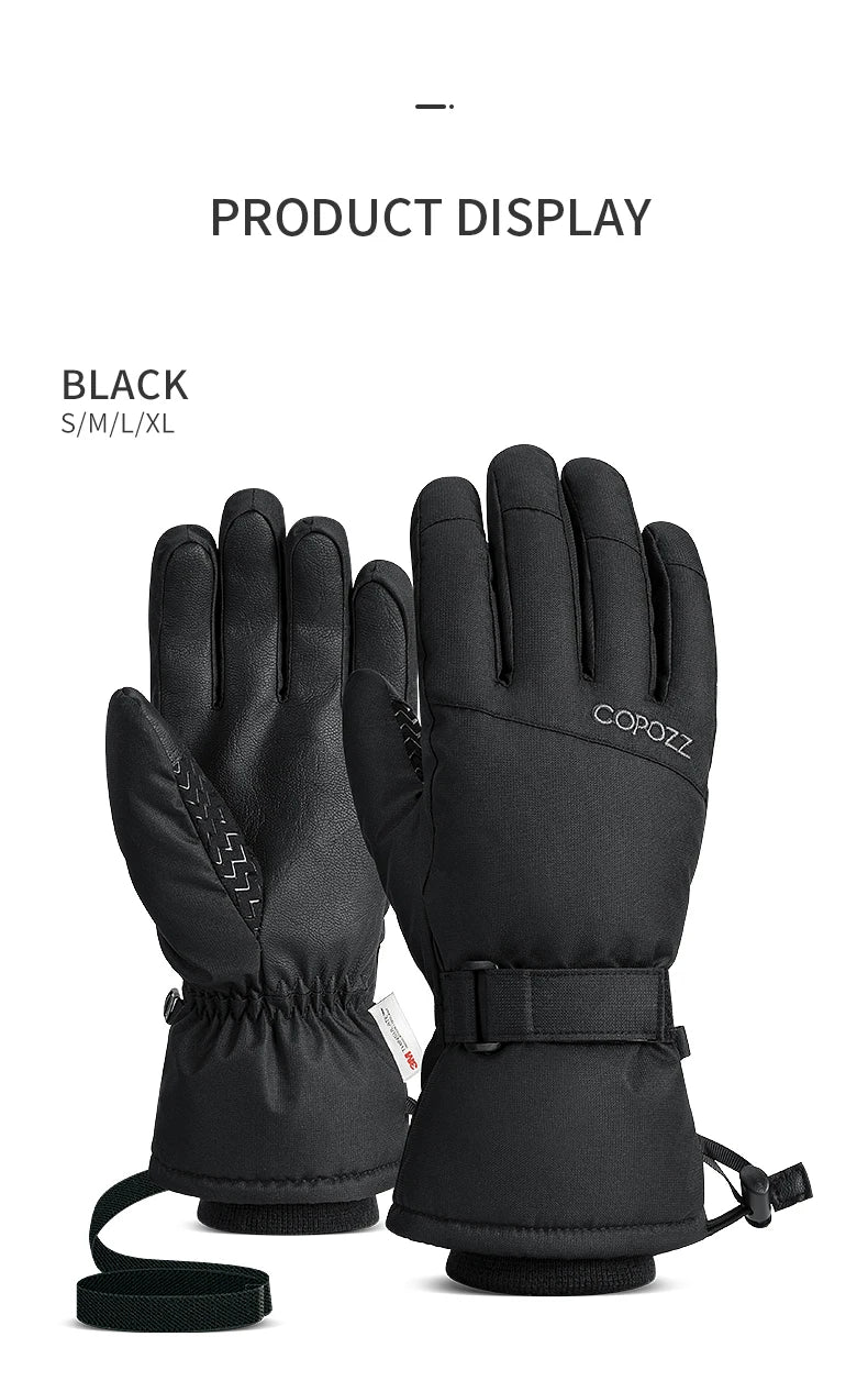 Copozz Waterproof Ultralight Winter Ski Gloves Black White