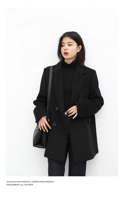 Wool Blend Mid Long Blazer Coat for Women