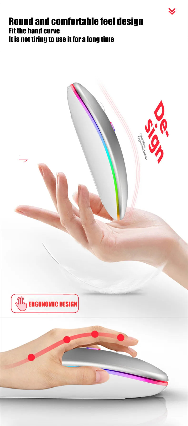 LED Wireless Mouse USB Rechargeable Bluetooth RGB