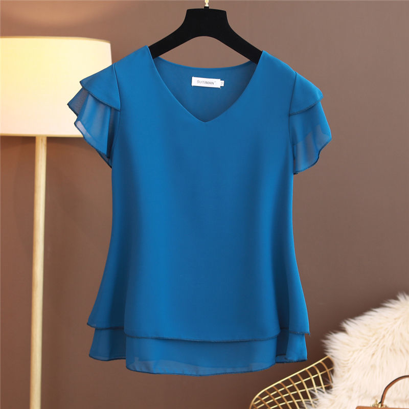 Loose V-Neck Chiffon Blouse for Women