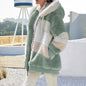 Warm Plush Hooded Coat with Zipper Pockets for Women