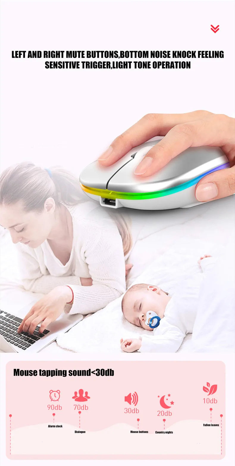 LED Wireless Mouse USB Rechargeable Bluetooth RGB