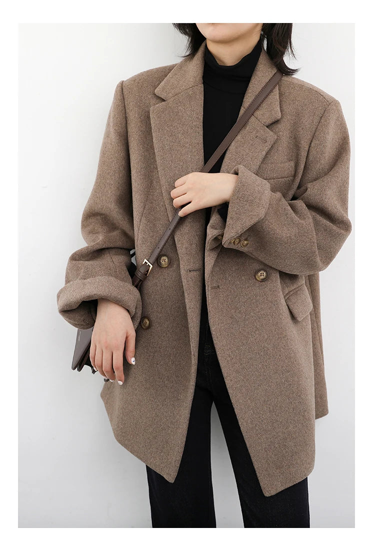 Wool Blend Mid Long Blazer Coat for Women